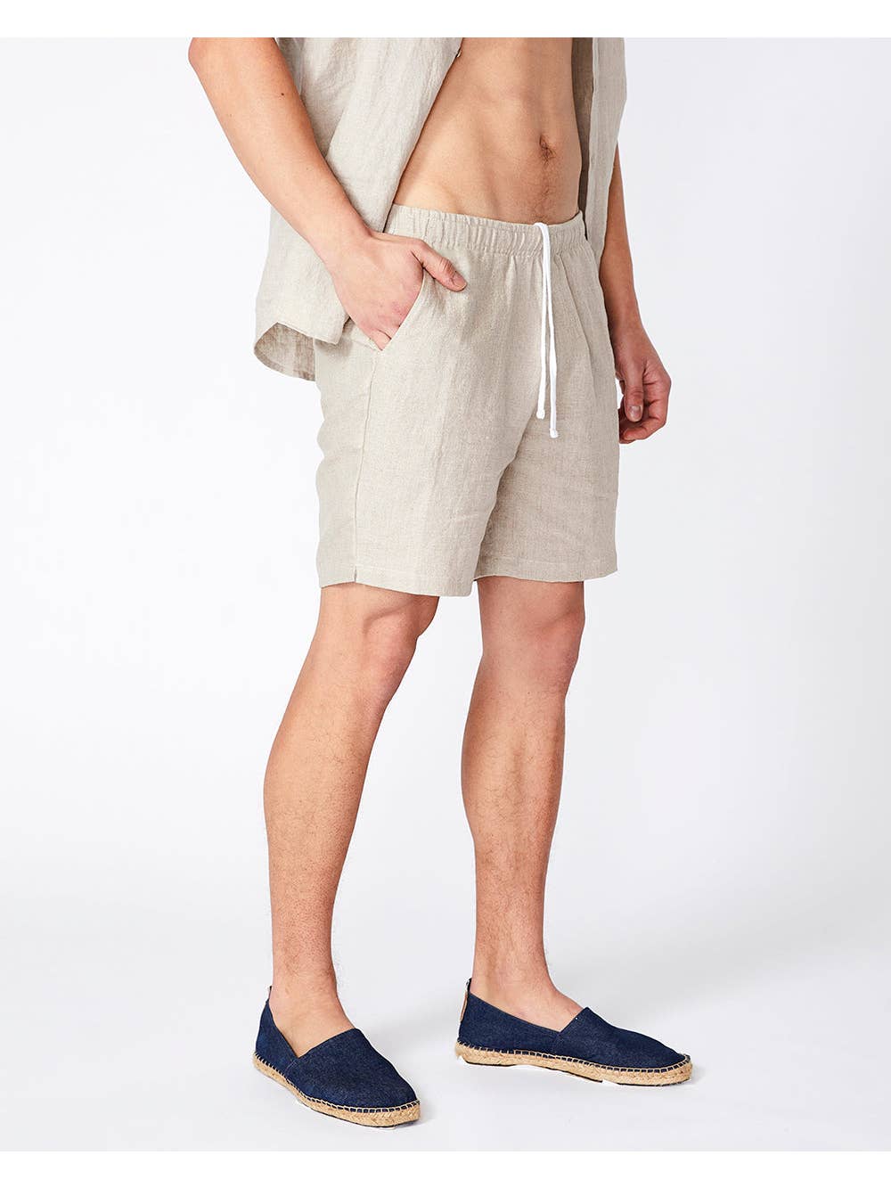 Faire,Merlino Street, Merlino Street Beige Linen Shorts, Tan, 34W-7.5L-TagL