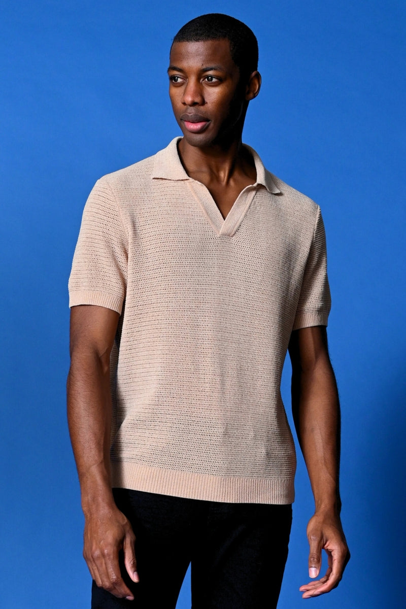 Wholesale,Paisley & Gray, Paisley & Gray Tan Chenille Open V Polo, Tan, Small-40-TagS