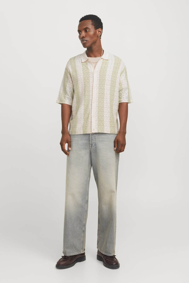 Wholesale,Jack & Jones, Jack & Jones Cream/Green Striped Textured Shirt, Cream, Large-48-TagL