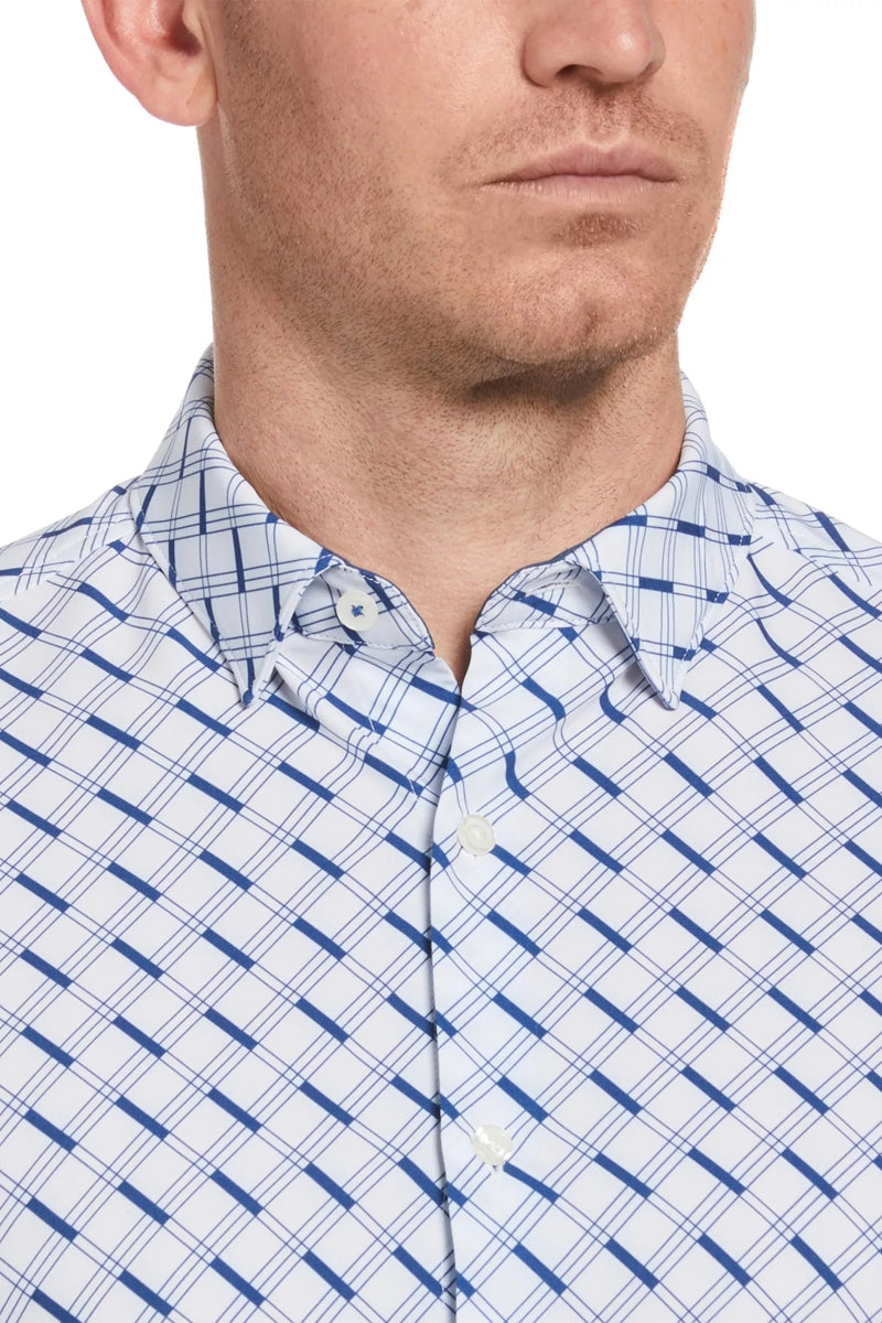 Wholesale,Perry Ellis, Perry Ellis Blue/White Diagonal Printed Stretch Shirt, Blue, Medium-42-TagMLarge-45-TagLSmall-40-TagS
