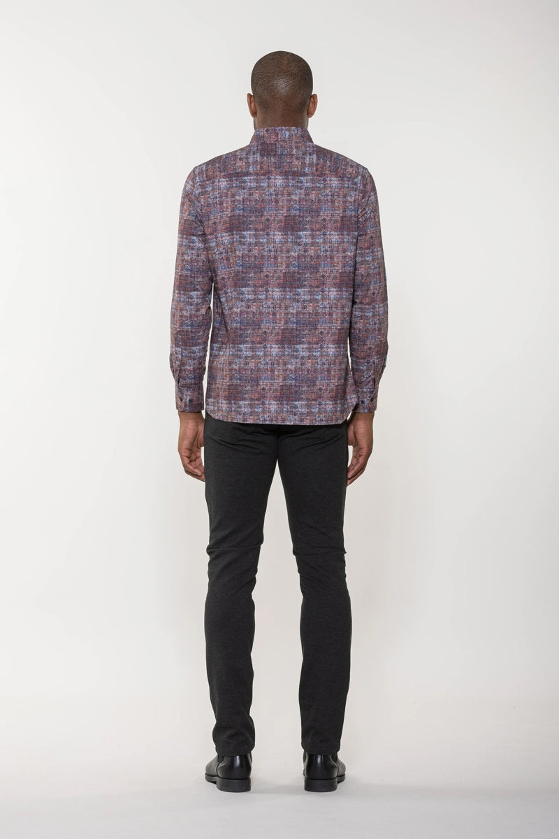 Wholesale,Luca Valentini, Luchiano Visconti Multicolor with Abstract Digital Design Long Sleeve Button Up, Brown, Medium-45-TagMLarge-49-TagLExtra Large-52-TagXLExtra Extra Large-55-TagXXLSmall-42-TagS