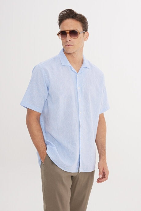 Wholesale,Altinyildiz Classics, Altinyildiz Classics Blue Linen/Cotton Blend Shirt, Blue, Medium-45-TagM