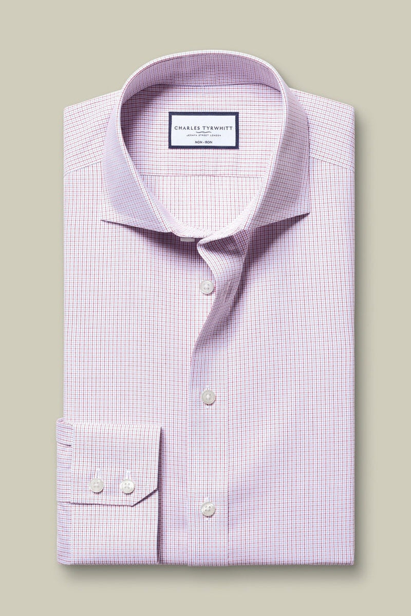 Wholesale,Charles Tyrwhitt, Charles Tyrwhitt Red/Blue Stretch Poplin Check Shirt, Red, Small-40-Tag15