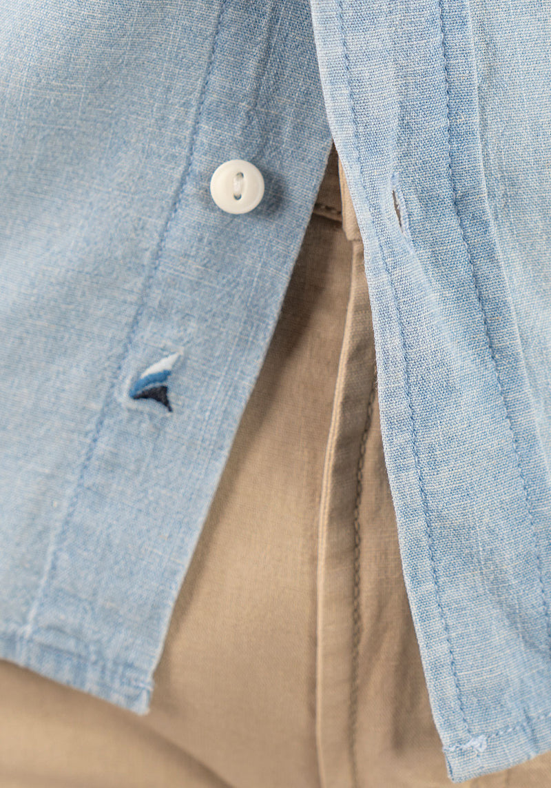 Brand Partner,Tailor Vintage, Tailor Vintage Indigo Light Wash Cotton/Linen Blend Shirt, Blue, Small-42-TagSMedium-45-TagMLarge-48-TagLExtra Large-52-TagXLExtra Extra Large-56-TagXXL