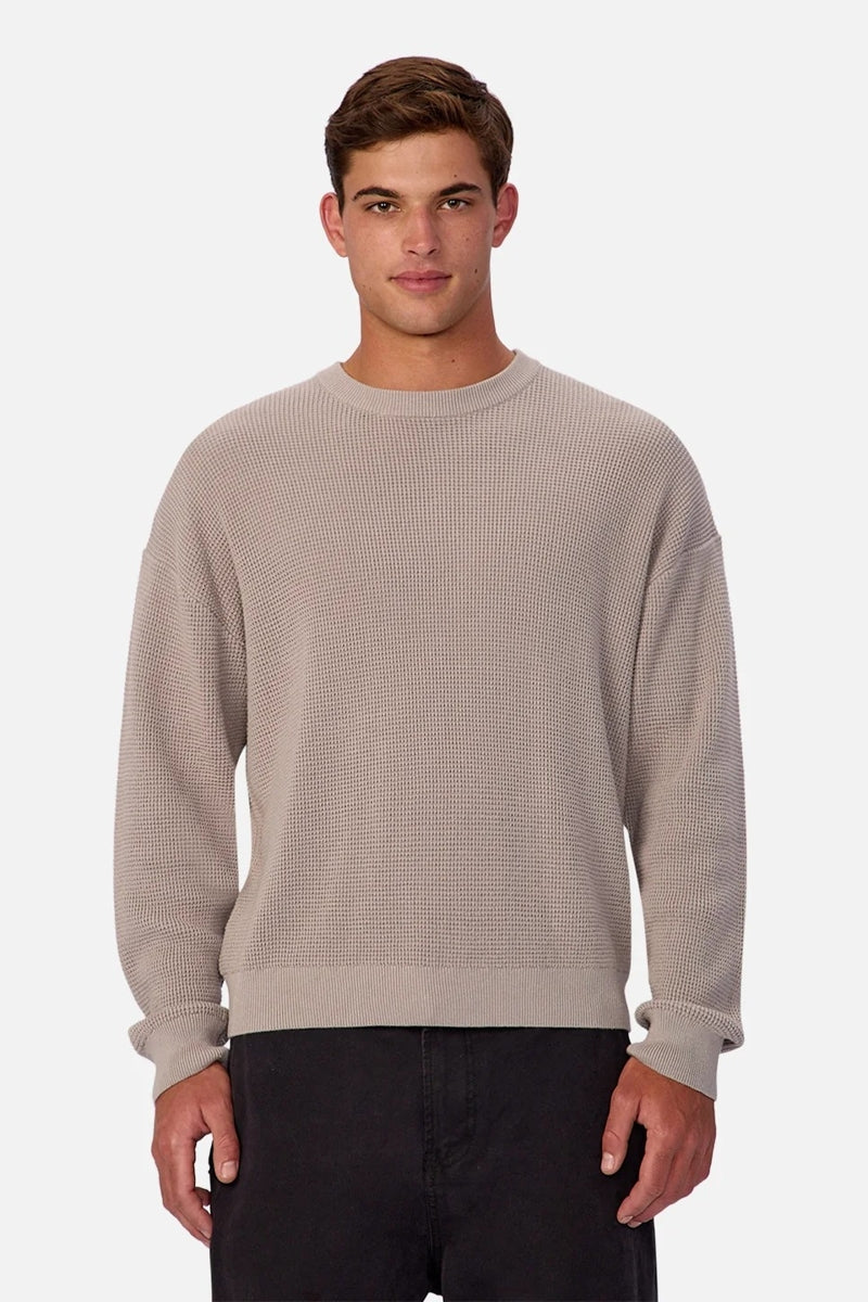 Wholesale,INDUSTRIE AUSTRALIA, INDUSTRIE AUSTRALIA Grey Waffle Textured Crewneck Long Sleeve Tee, Grey, Large-50-TagL