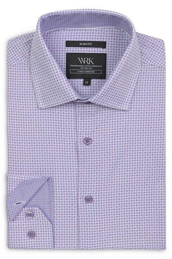 Faire,W.R.K, W.R.K Purple/White Flower Geo Performance Shirt, Purple, Small-40-Tag15Medium-42-Tag15.5Large-46-Tag16.5Extra Large-49-Tag17.5