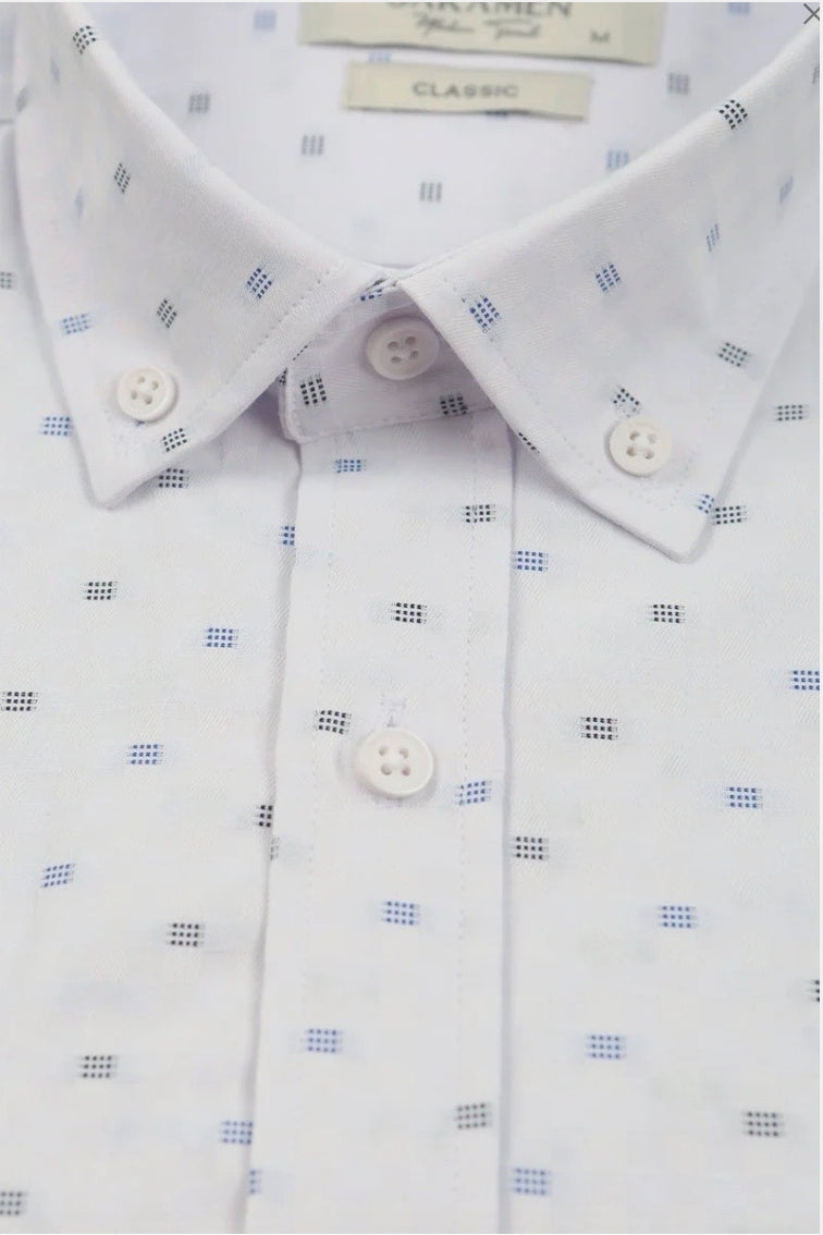 Wholesale,Jakamen, Jakamen White Dobby Weave Checkered Motif Shirt, White, Extra Large-48-TagXL
