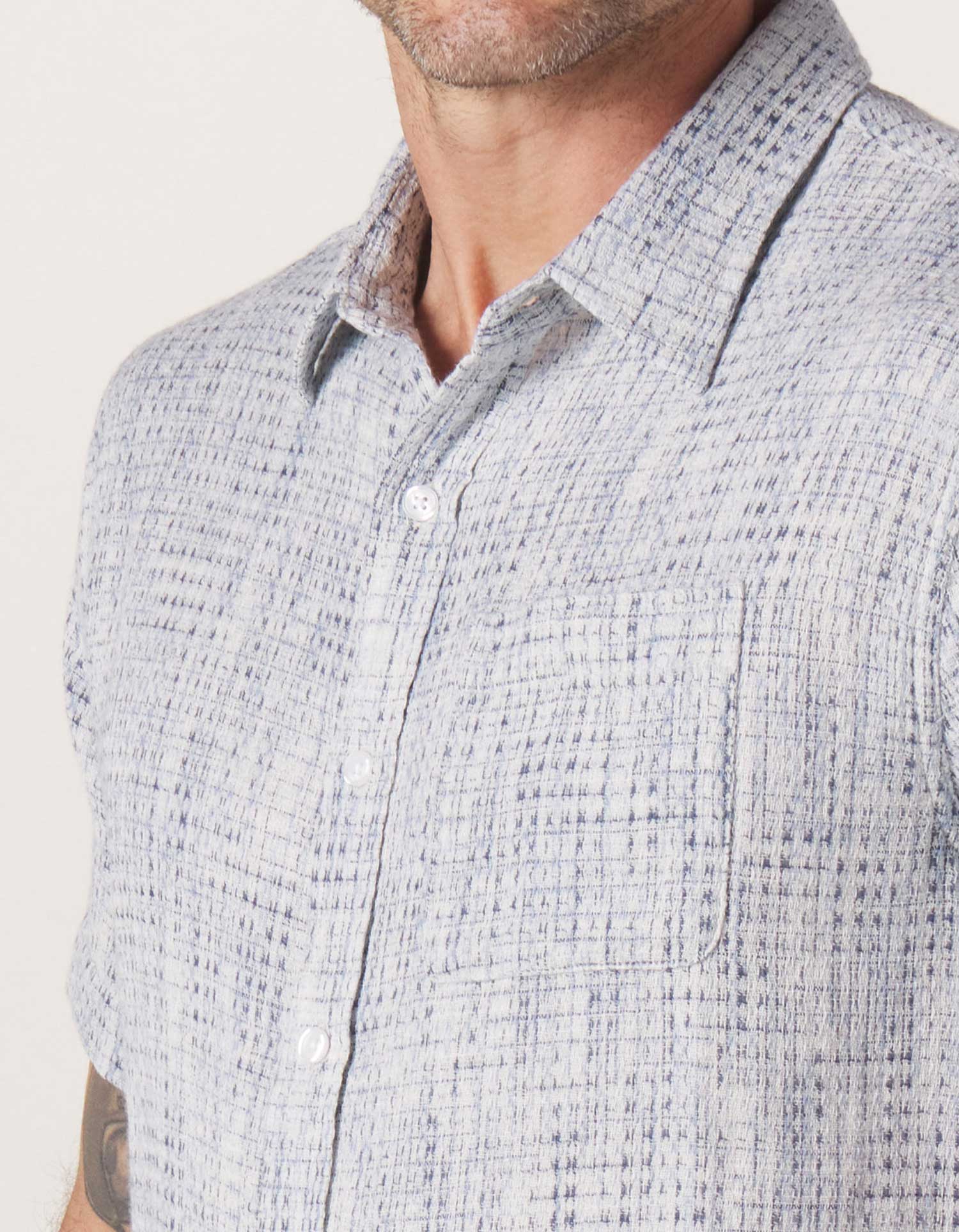 Wholesale,The Normal Brand, The Normal Brand Light Blue Woven Freshwater Short Sleeve Button Up Shirt, Blue, Large-45-TagL