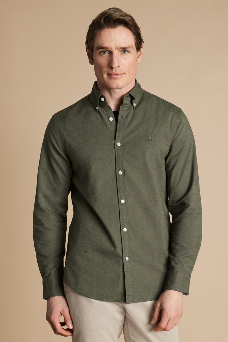Wholesale,Charles Tyrwhitt, Charles Tyrwhitt Olive Green Washed Oxford Stretch Shirt, Green, Large-45-TagL