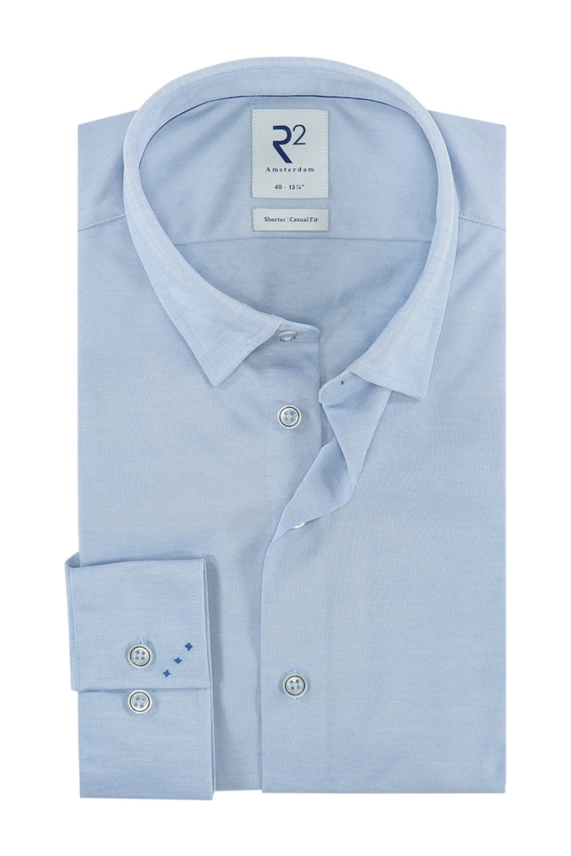 Direct From Brand,R2 Amsterdam, R2 Amsterdam Light Blue Knitted Pique Long Sleeve Dress Shirt, Blue, Small-40-Tag38
