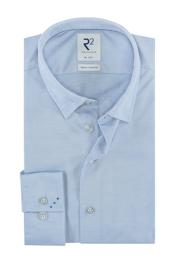 R2 Amsterdam Light Blue Knitted Pique Long Sleeve Dress Shirt