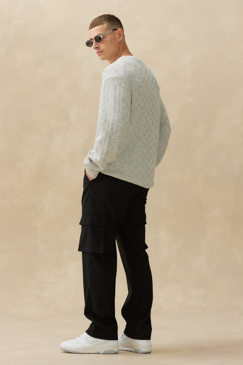 Wholesale,Kuwalla, Kuwalla Light Grey Basketweave Crewneck Sweater, Grey, Large-46-TagL