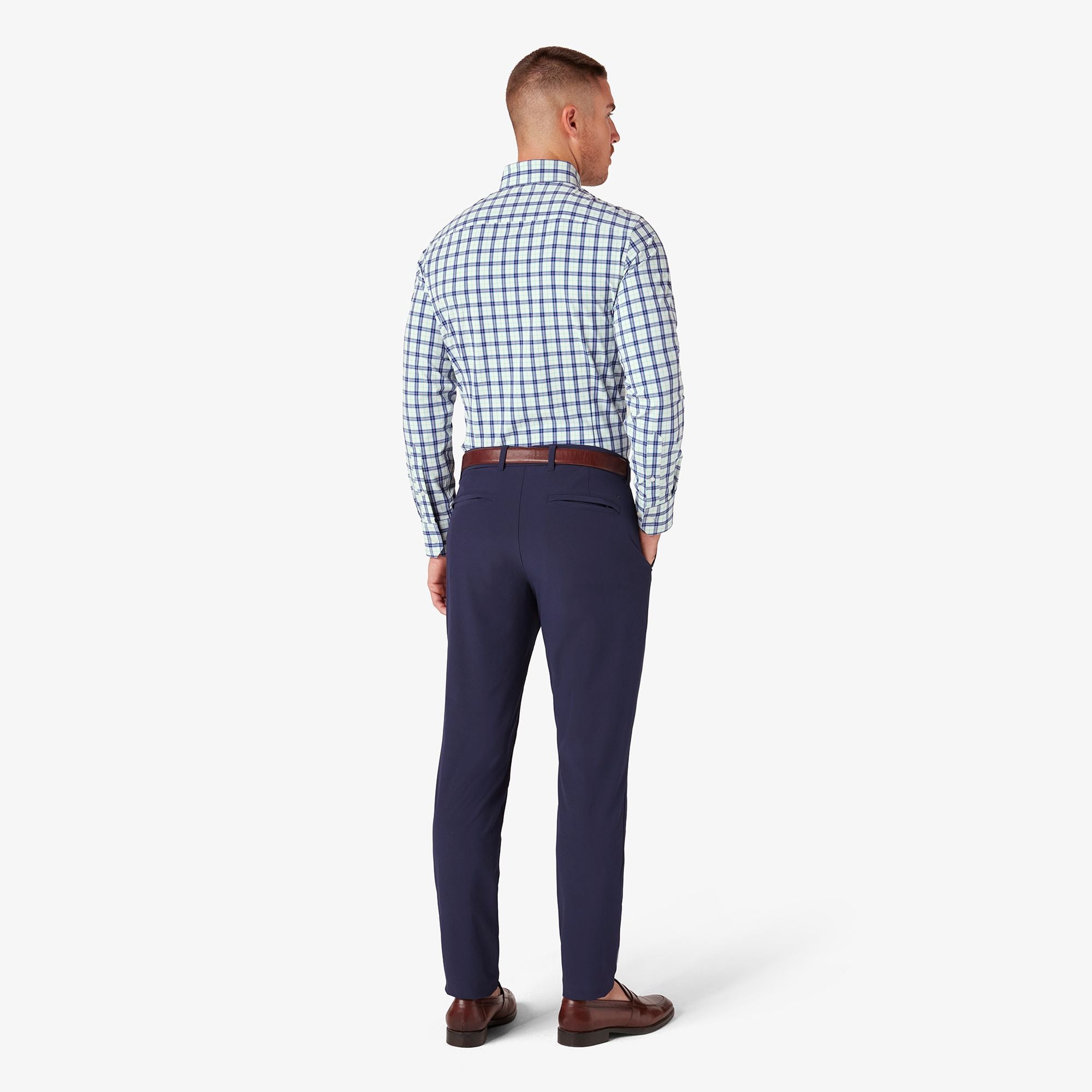 Wholesale,Mizzen + Main, Mizzen + Main Blue/Green Plaid Trim Four-way Stretch Long Sleeve Leeward Dress Shirt, Blue, Large-45-TagL