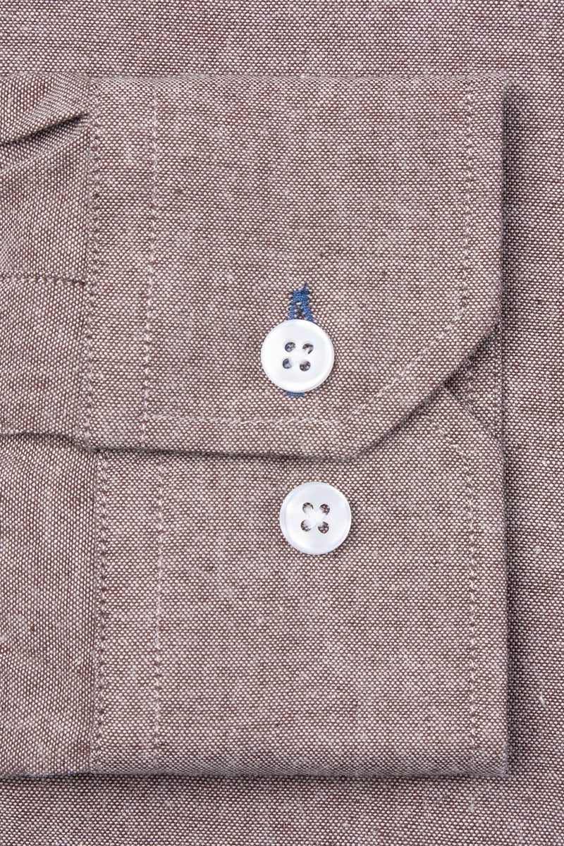 Faire,Alynn, Alynn Brown Slim Fit Slightly Brushed Chambray Shirt, Brown, Large-45-TagLMedium-42-TagMExtra Extra Large-51-TagXXLExtra Large-48-TagXL