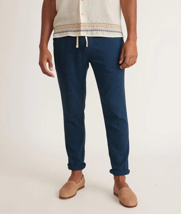 Marine Layer Indigo Textured Relaxed Fit Drawstring Pull On Pant