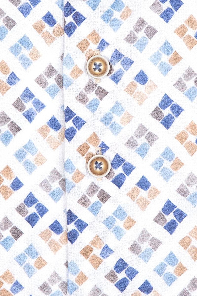 Direct From Brand,R2 Amsterdam, R2 Amsterdam White Cup Print Long Sleeve Button Up Shirt, White, Large-46-Tag42