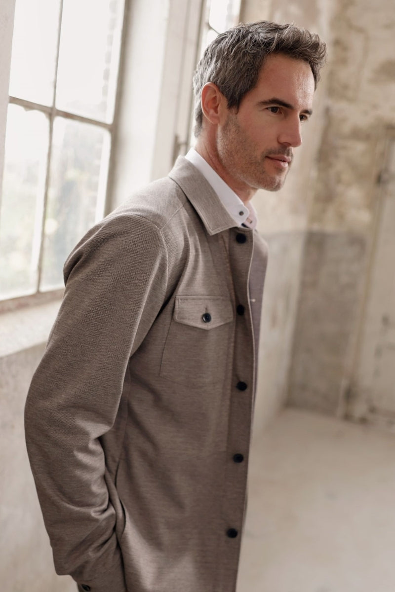 Direct From Brand,R2 Amsterdam, R2 Amsterdam Brown Knitted Stretch Overshirt, Brown, Extra Extra Large-46-TagXXL