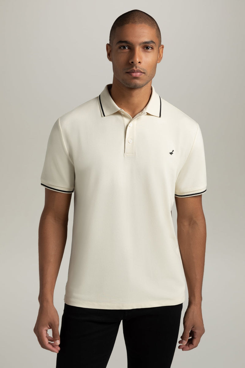 HyperNatural Cream Premium Bio-performance Matterhorn Classic Fit Micro-Pique Tipped Polo with Hyper-Cool Jade