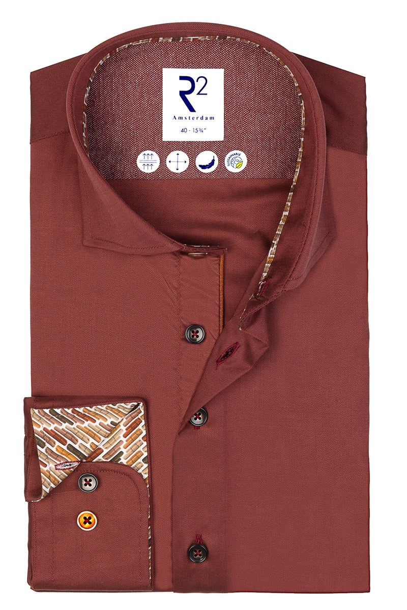 Direct From Brand,R2 Amsterdam, R2 Amsterdam Dark Red Cotton Blend Shirt, Red, Medium-42-Tag40
