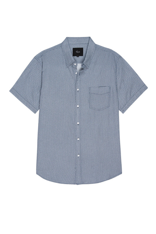 Rails Khaki Navy/White Geo Print Short Sleeve Linen Blend Shirt