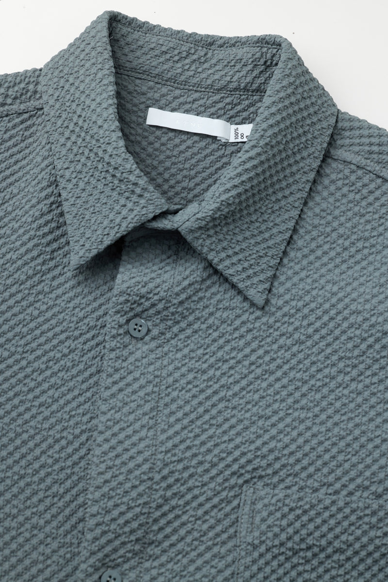 Direct From Brand,FYNE, FYNE Grey Seersucker Stretch Moisture Absorption Shirt, Grey, Medium-46-TagMLarge-48-TagLExtra Large-50-TagXL