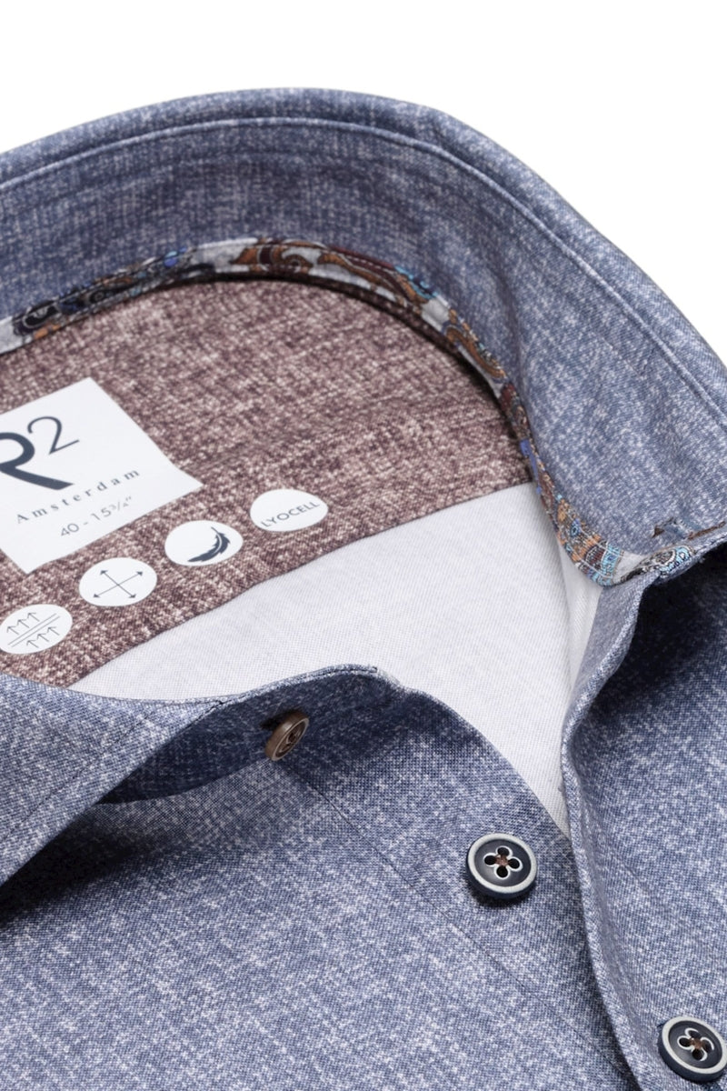 Direct From Brand,R2 Amsterdam, R2 Amsterdam Navy Tencel Shirt, Blue, Small-40-Tag38