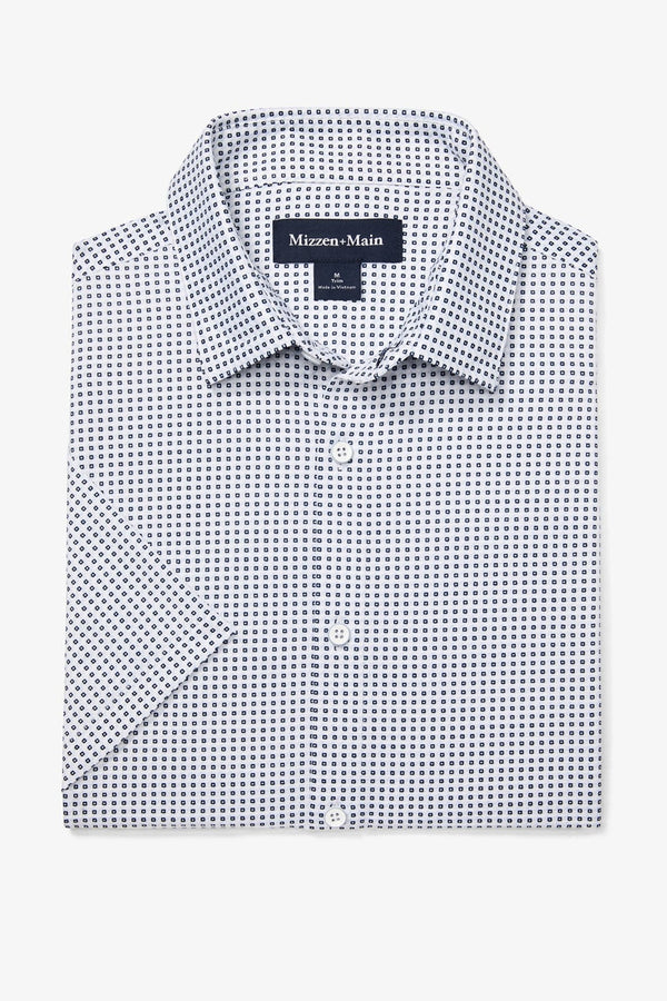 Mizzen + Main Blue Geo Twill Print No-Tuck Classic Shirt
