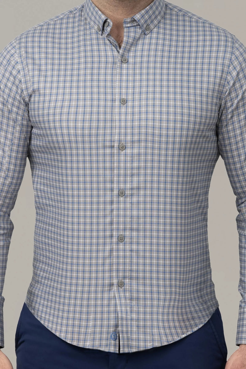 Wholesale,Twillory, Twillory Clay/Blue Windowpane Untuckable Shirt, Grey, Medium-43-TagM
