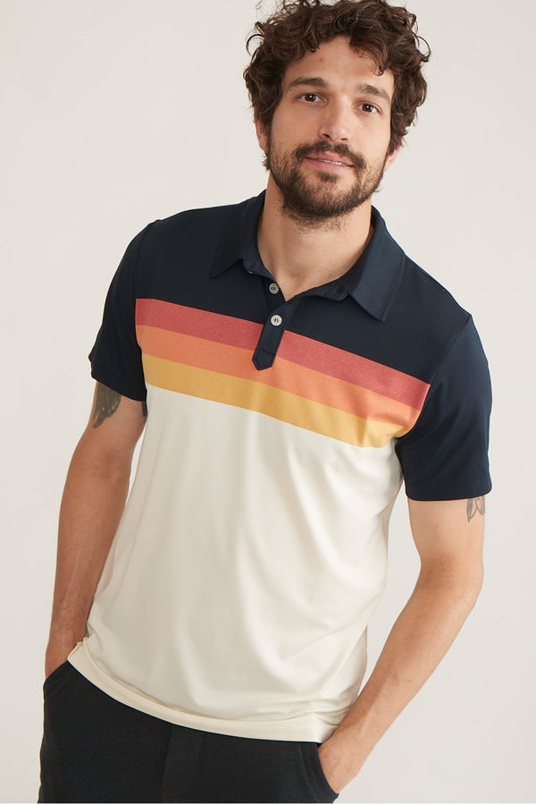 Marine Layer Navy/Cream Recycled Chest Striped Polo