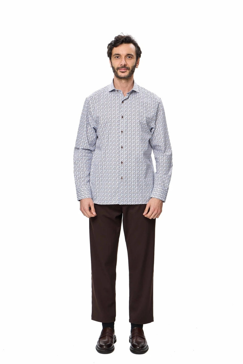 Wholesale,Luchiano Visconti, Luchiano Visconti Navy & Brown Safety Pin Print Shirt, Blue, Large-48-TagL