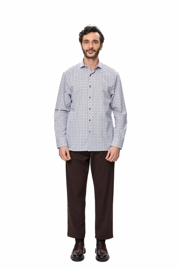 Luchiano Visconti Navy & Brown Safety Pin Print Shirt