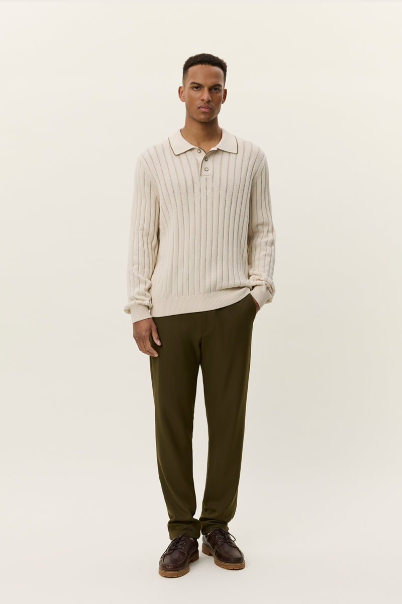 Wholesale,Les Deux, Les Deux Ivory Knit Stripe Textured Polo, Cream, Small-48-TagS