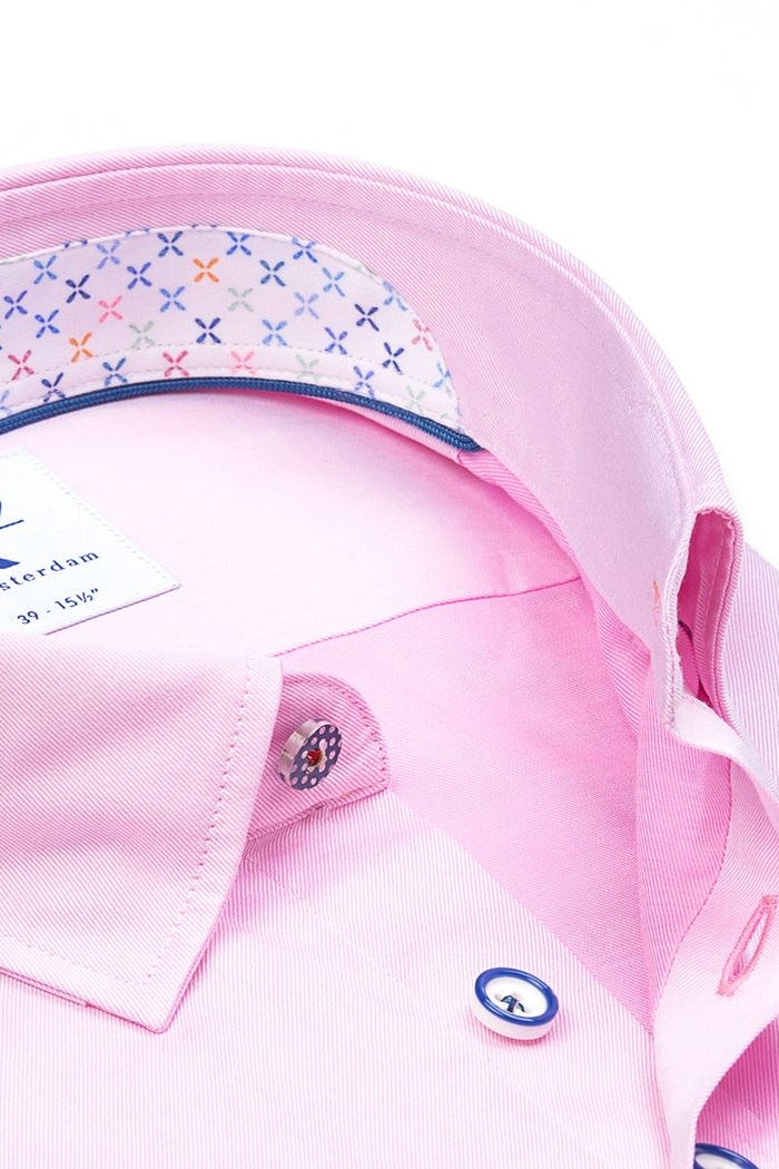 Direct From Brand,R2 Amsterdam, R2 Amsterdam Pink Short Sleeve Button Up Shirt with Slit Sleeve, Pink, Small-41-Tag39