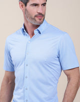 R2 Amsterdam Light Blue Knitted Pique Short Sleeve Shirt