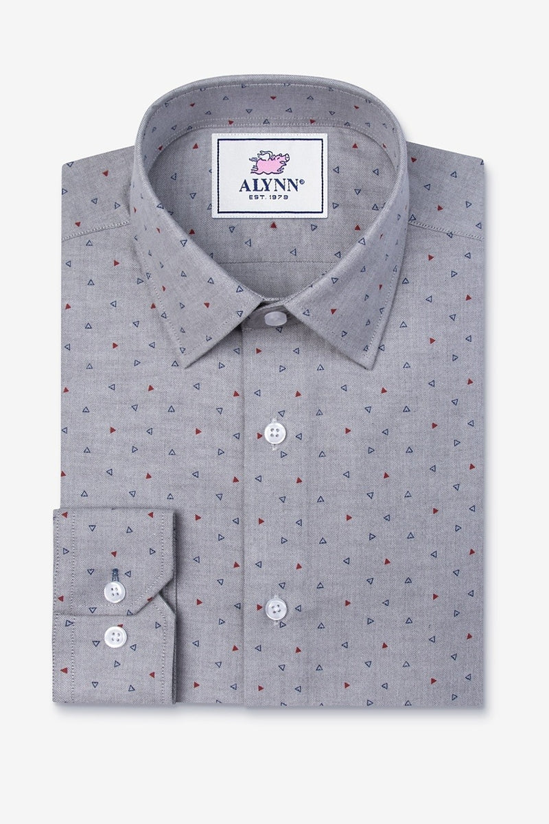 Faire,Alynn, Alynn Grey Triangle Print Slim Fit Dress Shirt, Grey, Extra Large-48-TagXL