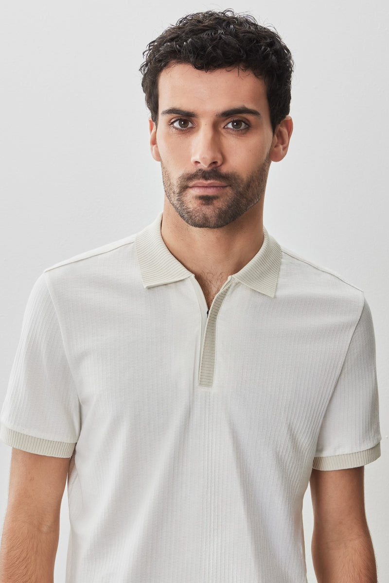 Wholesale,Robert Barakett, Robert Barakett White Dobby Textured Knit Polo with Covered Placket, White, Large-44-TagL