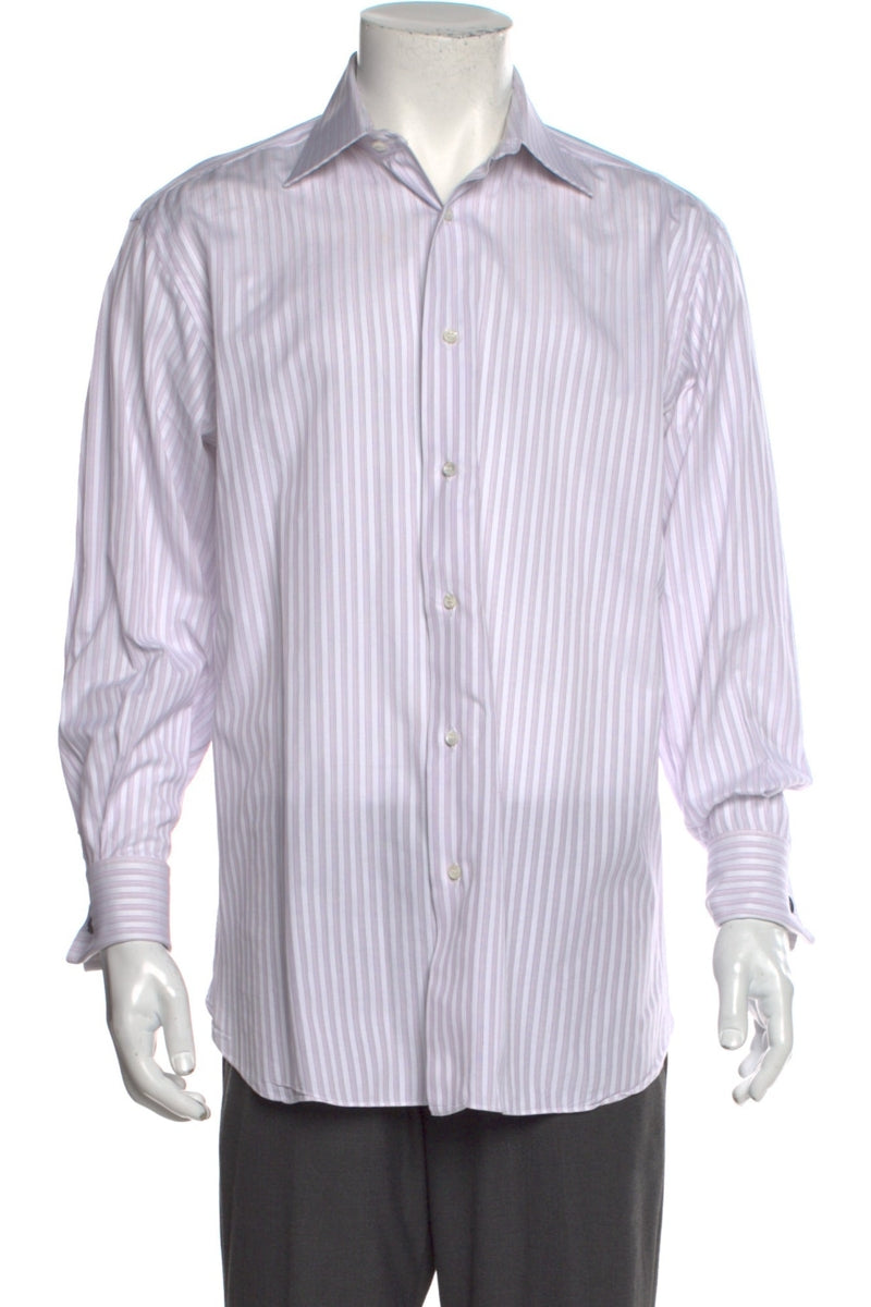 RealReal,Brioni, Brioni White/Purple Striped Long Sleeve Dress Shirt, White, Extra Large-48-TagXL