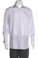 Brioni White/Purple Striped Long Sleeve Dress Shirt