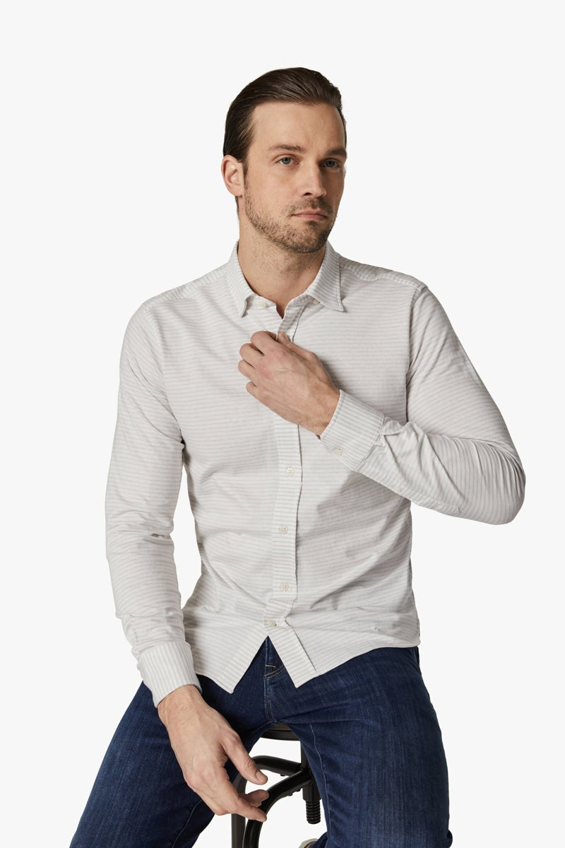 Wholesale,34 Heritage, 34 Heritage Taupe Horizontal Stripe Jacquard Shirt, Tan, Small-42-TagS
