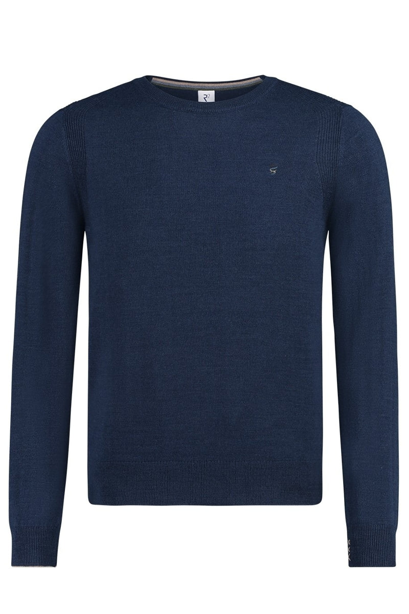Direct From Brand,R2 Amsterdam, R2 Amsterdam Navy Wool Blend Crewneck Sweater, Blue, Extra Extra Large-46-TagXXL