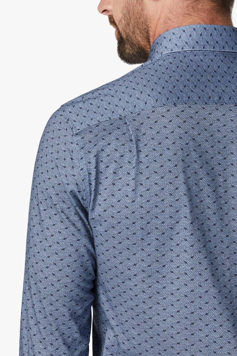 Wholesale,34 Heritage, 34 Heritage Indigo Melange Leaf Print Knit Shirt, Blue, Small-42-TagS