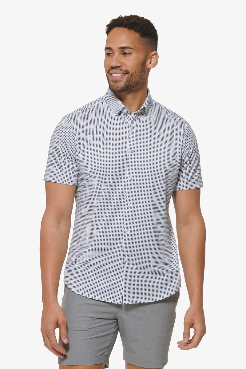 Wholesale,Mizzen + Main, Mizzen + Main Blue Geo Twill Print No-Tuck Trim Shirt, Blue, Medium-43-TagMLarge-46-TagLExtra Large-49-TagXLExtra Extra Large-52-TagXXLSmall-41-TagS