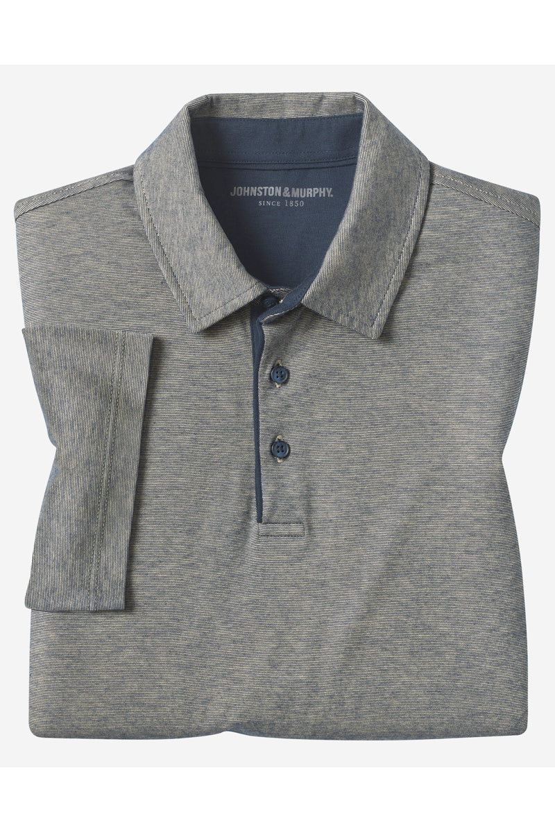 Wholesale,Johnston & Murphy, Johnston & Murphy Grey/Navy Pima Cotton Fine Stripe Polo, Grey, Large-46-TagL