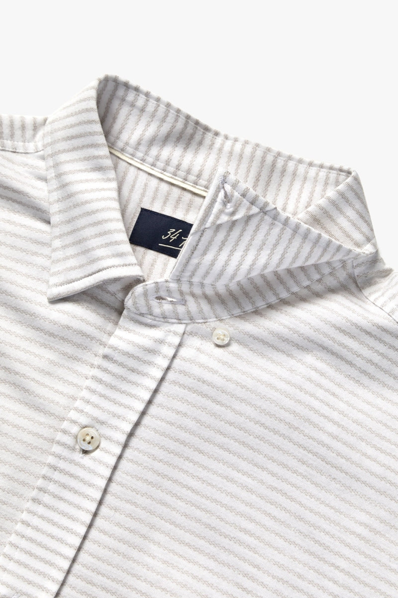 Wholesale,34 Heritage, 34 Heritage Taupe Horizontal Stripe Jacquard Shirt, Tan, Small-42-TagS