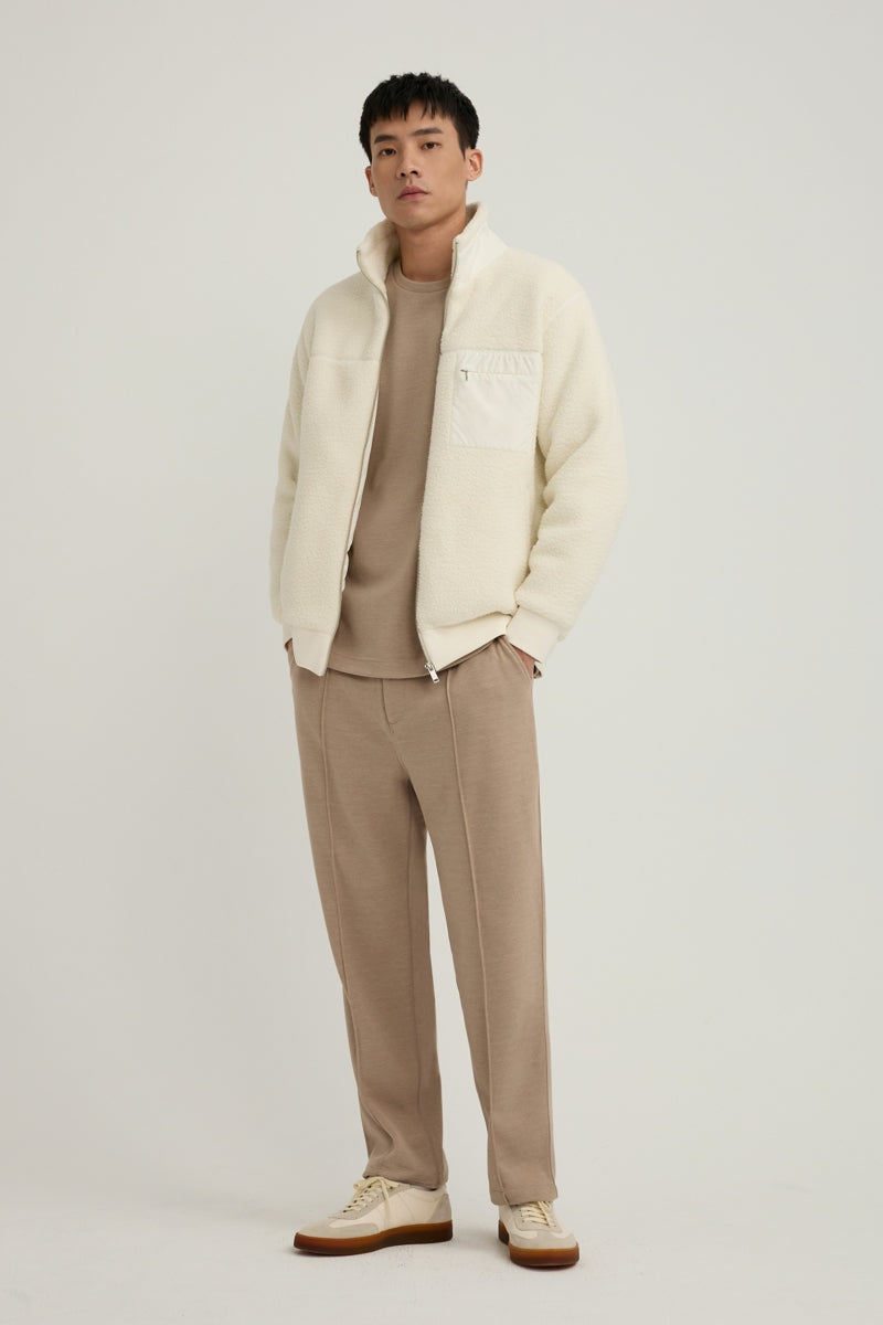 Direct From Brand,FYNE, FYNE Off-White Fuzzy Stand Collar Fleece Jacket, White, Large-48-TagL