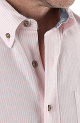 Tailor Vintage Pink/White Stripe Puretec Cool Cotton/Linen Blend Shirt