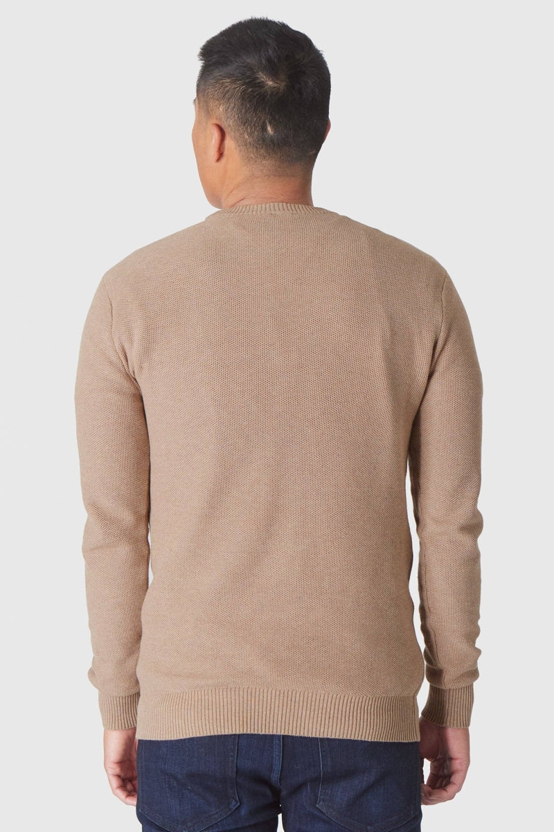 Faire,True Classic, True Classic Heather Camel Pique Crew Neck Sweater, Tan, Medium-38-TagM