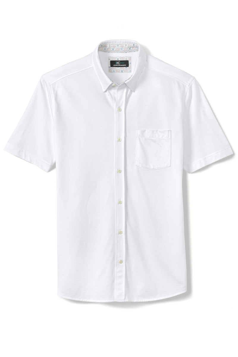 Wholesale,Johnston & Murphy, Johnston & Murphy White Birdseye Texture 4-way Stretch Shirt, White, Extra Large-51-TagXL
