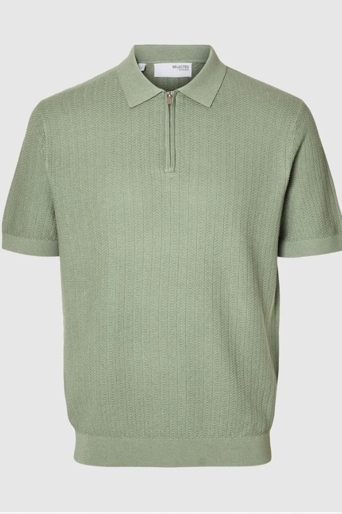 Wholesale,Selected Homme, Selected Homme Sage Green Knitted Zip Up Textured Polo, Green, Medium-42-TagMLarge-44-TagLExtra Large-46-TagXLExtra Extra Large-49-TagXXLSmall-40-TagS