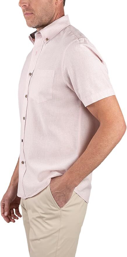 Brand Partner,Tailor Vintage, Tailor Vintage Pink/White Stripe Puretec Cool Cotton/Linen Blend Shirt, Pink, Medium-44-TagMLarge-47-TagLExtra Large-51-TagXLExtra Extra Large-55-TagXXLSmall-41-TagS